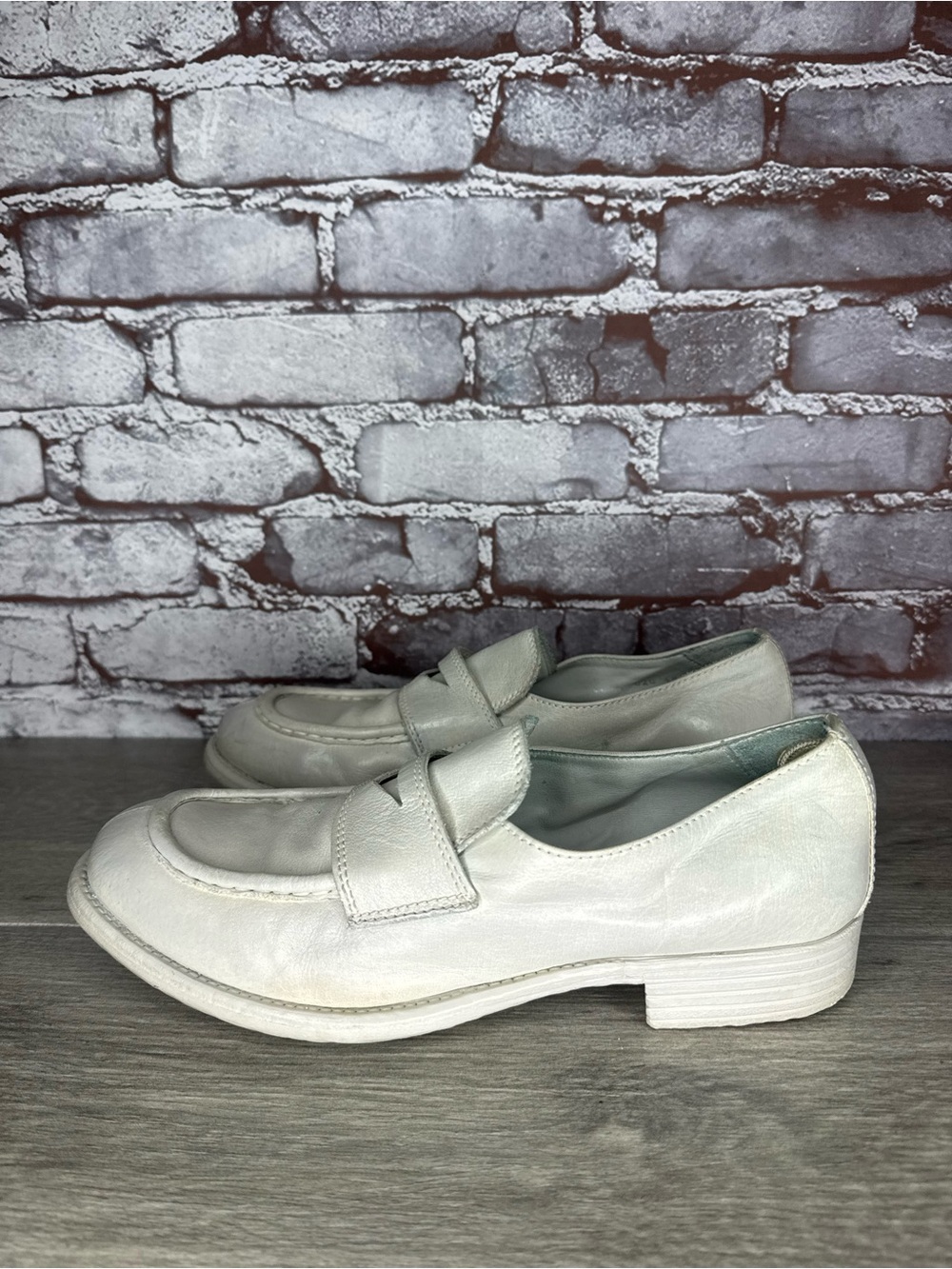 Officine Creative Ivory Leather Penny Loafer lug Shoes Women Sz 40EU/9-9.5M US